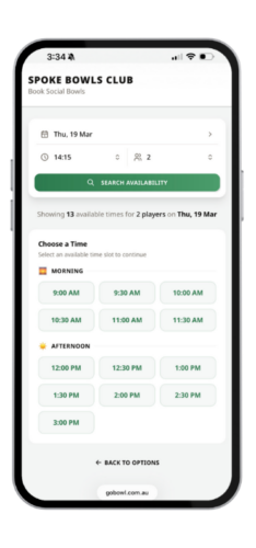 Online bowls booking experience for guests and members